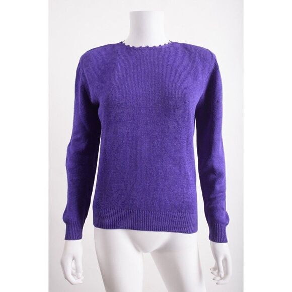 Vintage Malia Womens Silk Sweater Size M Purple Knit 70's-80's Hong Kong - Picture 1 of 6